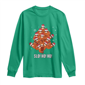 Funny Sloth Christmas Tree Long Sleeve Shirt Slo Ho Ho Ho Santa Hat TS02 Irish Green Print Your Wear