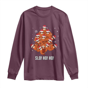 Funny Sloth Christmas Tree Long Sleeve Shirt Slo Ho Ho Ho Santa Hat TS02 Maroon Print Your Wear