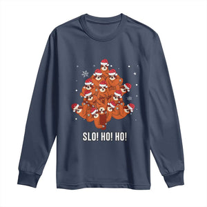 Funny Sloth Christmas Tree Long Sleeve Shirt Slo Ho Ho Ho Santa Hat TS02 Navy Print Your Wear