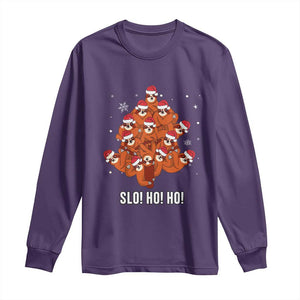 Funny Sloth Christmas Tree Long Sleeve Shirt Slo Ho Ho Ho Santa Hat TS02 Purple Print Your Wear