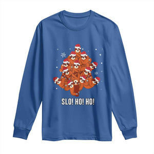 Funny Sloth Christmas Tree Long Sleeve Shirt Slo Ho Ho Ho Santa Hat TS02 Royal Blue Print Your Wear