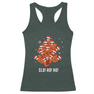 Funny Sloth Christmas Tree Racerback Tank Top Slo Ho Ho Ho Santa Hat TS02 Dark Forest Green Print Your Wear