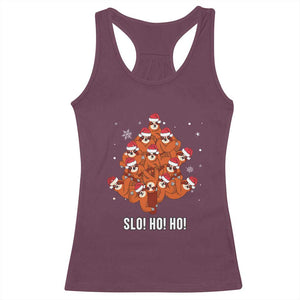 Funny Sloth Christmas Tree Racerback Tank Top Slo Ho Ho Ho Santa Hat TS02 Maroon Print Your Wear