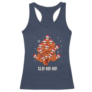 Funny Sloth Christmas Tree Racerback Tank Top Slo Ho Ho Ho Santa Hat TS02 Navy Print Your Wear