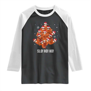 Funny Sloth Christmas Tree Raglan Shirt Slo Ho Ho Ho Santa Hat TS02 Black White Print Your Wear