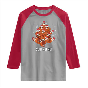 Funny Sloth Christmas Tree Raglan Shirt Slo Ho Ho Ho Santa Hat TS02 Sport Gray Red Print Your Wear