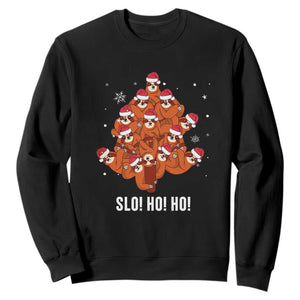 Funny Sloth Christmas Tree Sweatshirt Slo Ho Ho Ho Santa Hat TS02 Black Print Your Wear