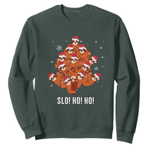 Funny Sloth Christmas Tree Sweatshirt Slo Ho Ho Ho Santa Hat TS02 Dark Forest Green Print Your Wear