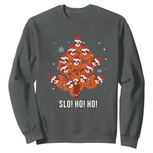 Funny Sloth Christmas Tree Sweatshirt Slo Ho Ho Ho Santa Hat TS02 Dark Heather Print Your Wear