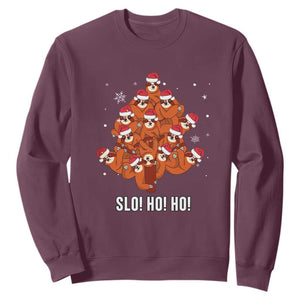 Funny Sloth Christmas Tree Sweatshirt Slo Ho Ho Ho Santa Hat TS02 Maroon Print Your Wear