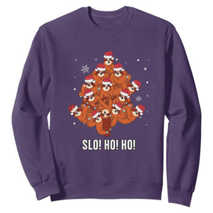 Funny Sloth Christmas Tree Sweatshirt Slo Ho Ho Ho Santa Hat TS02 Purple Print Your Wear