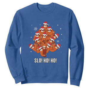 Funny Sloth Christmas Tree Sweatshirt Slo Ho Ho Ho Santa Hat TS02 Royal Blue Print Your Wear