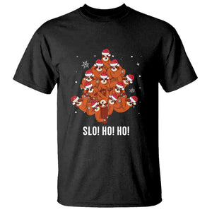 Funny Sloth Christmas Tree T Shirt Slo Ho Ho Ho Santa Hat TS02 Black Print Your Wear