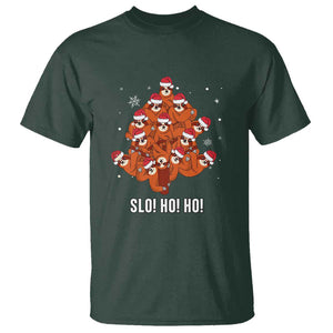 Funny Sloth Christmas Tree T Shirt Slo Ho Ho Ho Santa Hat TS02 Dark Forest Green Print Your Wear