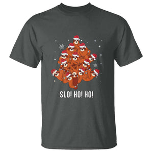 Funny Sloth Christmas Tree T Shirt Slo Ho Ho Ho Santa Hat TS02 Dark Heather Print Your Wear