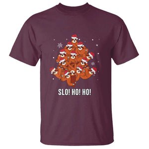 Funny Sloth Christmas Tree T Shirt Slo Ho Ho Ho Santa Hat TS02 Maroon Print Your Wear