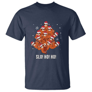 Funny Sloth Christmas Tree T Shirt Slo Ho Ho Ho Santa Hat TS02 Navy Print Your Wear