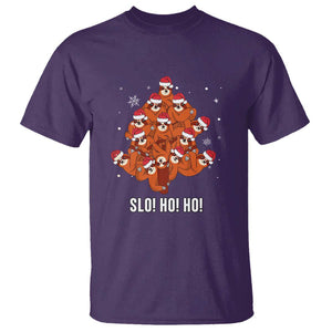 Funny Sloth Christmas Tree T Shirt Slo Ho Ho Ho Santa Hat TS02 Purple Print Your Wear