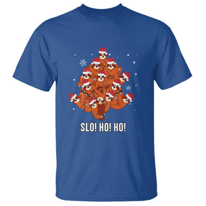 Funny Sloth Christmas Tree T Shirt Slo Ho Ho Ho Santa Hat TS02 Royal Blue Print Your Wear