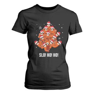 Funny Sloth Christmas Tree T Shirt For Women Slo Ho Ho Ho Santa Hat TS02 Black Print Your Wear