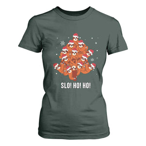 Funny Sloth Christmas Tree T Shirt For Women Slo Ho Ho Ho Santa Hat TS02 Dark Forest Green Print Your Wear