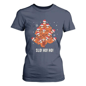 Funny Sloth Christmas Tree T Shirt For Women Slo Ho Ho Ho Santa Hat TS02 Navy Print Your Wear