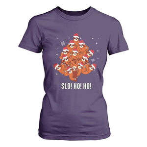 Funny Sloth Christmas Tree T Shirt For Women Slo Ho Ho Ho Santa Hat TS02 Purple Print Your Wear