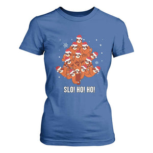 Funny Sloth Christmas Tree T Shirt For Women Slo Ho Ho Ho Santa Hat TS02 Royal Blue Print Your Wear