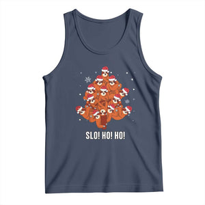 Funny Sloth Christmas Tree Tank Top Slo Ho Ho Ho Santa Hat TS02 Navy Print Your Wear