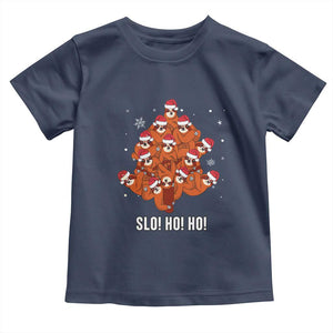 Funny Sloth Christmas Tree Toddler T Shirt Slo Ho Ho Ho Santa Hat TS02 Navy Print Your Wear