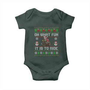 Biker Santa Claus Baby Onesie Oh What Fun It Is To Ride Motorcycle Christmas Ugly Sweater TS02 Dark Forest Green Print Your Wear