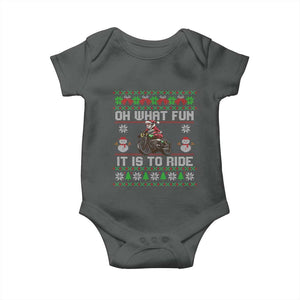 Biker Santa Claus Baby Onesie Oh What Fun It Is To Ride Motorcycle Christmas Ugly Sweater TS02 Dark Heather Print Your Wear