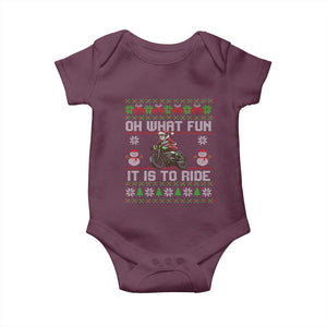 Biker Santa Claus Baby Onesie Oh What Fun It Is To Ride Motorcycle Christmas Ugly Sweater TS02 Maroon Print Your Wear