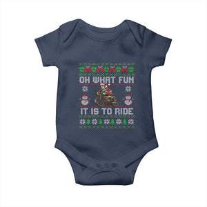 Biker Santa Claus Baby Onesie Oh What Fun It Is To Ride Motorcycle Christmas Ugly Sweater TS02 Navy Print Your Wear