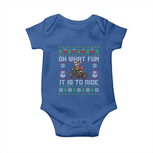 Biker Santa Claus Baby Onesie Oh What Fun It Is To Ride Motorcycle Christmas Ugly Sweater TS02 Royal Blue Print Your Wear