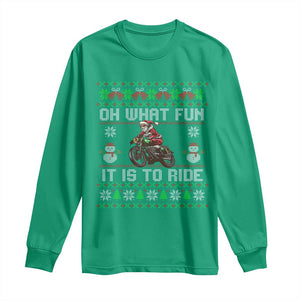 Biker Santa Claus Long Sleeve Shirt Oh What Fun It Is To Ride Motorcycle Christmas Ugly Sweater TS02 Irish Green Print Your Wear