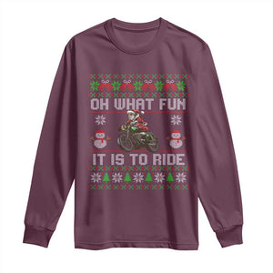 Biker Santa Claus Long Sleeve Shirt Oh What Fun It Is To Ride Motorcycle Christmas Ugly Sweater TS02 Maroon Print Your Wear