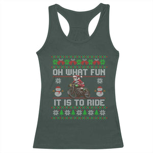 Biker Santa Claus Racerback Tank Top Oh What Fun It Is To Ride Motorcycle Christmas Ugly Sweater TS02 Dark Forest Green Print Your Wear