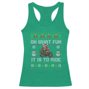 Biker Santa Claus Racerback Tank Top Oh What Fun It Is To Ride Motorcycle Christmas Ugly Sweater TS02 Irish Green Print Your Wear