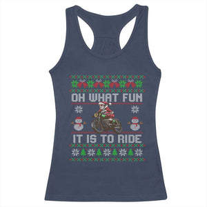 Biker Santa Claus Racerback Tank Top Oh What Fun It Is To Ride Motorcycle Christmas Ugly Sweater TS02 Navy Print Your Wear