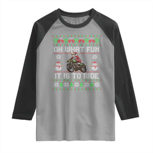 Biker Santa Claus Raglan Shirt Oh What Fun It Is To Ride Motorcycle Christmas Ugly Sweater TS02 Sport Gray Black Print Your Wear