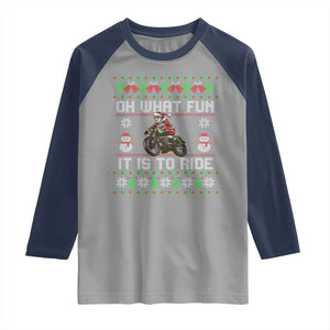 Biker Santa Claus Raglan Shirt Oh What Fun It Is To Ride Motorcycle Christmas Ugly Sweater TS02 Sport Gray Navy Print Your Wear