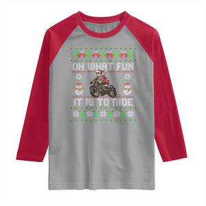 Biker Santa Claus Raglan Shirt Oh What Fun It Is To Ride Motorcycle Christmas Ugly Sweater TS02 Sport Gray Red Print Your Wear