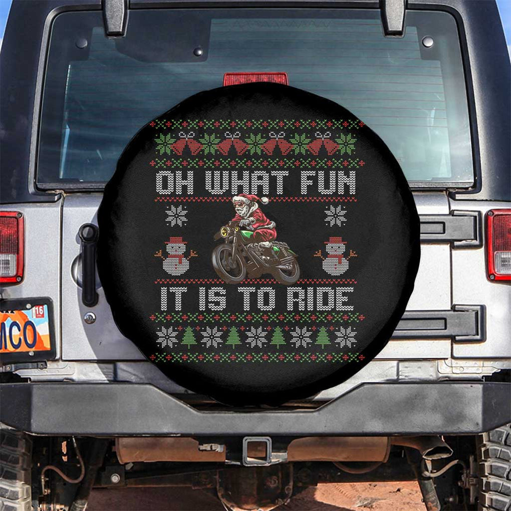 Biker Santa Claus Spare Tire Cover Oh What Fun It Is To Ride Motorcycle Christmas Ugly Sweater TS02 No hole Black Print Your Wear