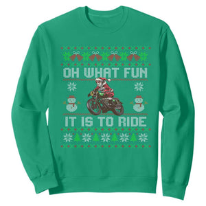 Biker Santa Claus Sweatshirt Oh What Fun It Is To Ride Motorcycle Christmas Ugly Sweater TS02 Irish Green Print Your Wear