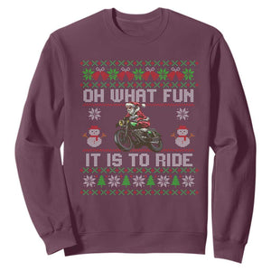 Biker Santa Claus Sweatshirt Oh What Fun It Is To Ride Motorcycle Christmas Ugly Sweater TS02 Maroon Print Your Wear