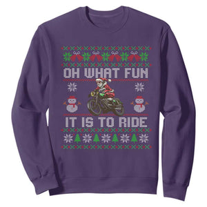 Biker Santa Claus Sweatshirt Oh What Fun It Is To Ride Motorcycle Christmas Ugly Sweater TS02 Purple Print Your Wear