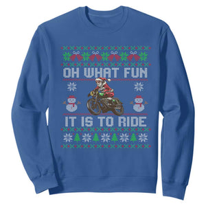 Biker Santa Claus Sweatshirt Oh What Fun It Is To Ride Motorcycle Christmas Ugly Sweater TS02 Royal Blue Print Your Wear