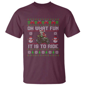 Biker Santa Claus T Shirt Oh What Fun It Is To Ride Motorcycle Christmas Ugly Sweater TS02 Maroon Print Your Wear