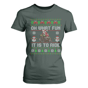 Biker Santa Claus T Shirt For Women Oh What Fun It Is To Ride Motorcycle Christmas Ugly Sweater TS02 Dark Forest Green Print Your Wear